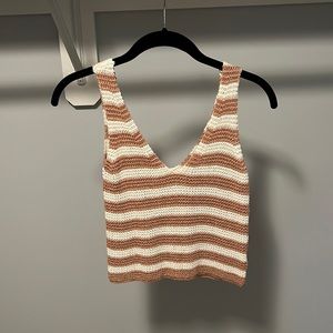 Tan and white striped vneck cropped tank top